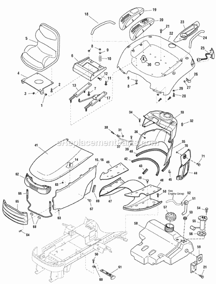 Body Group (986577 986578 986579 986580 987070 987072) Diagram and Parts List for 2690432  Simplicity Lawn Tractor
