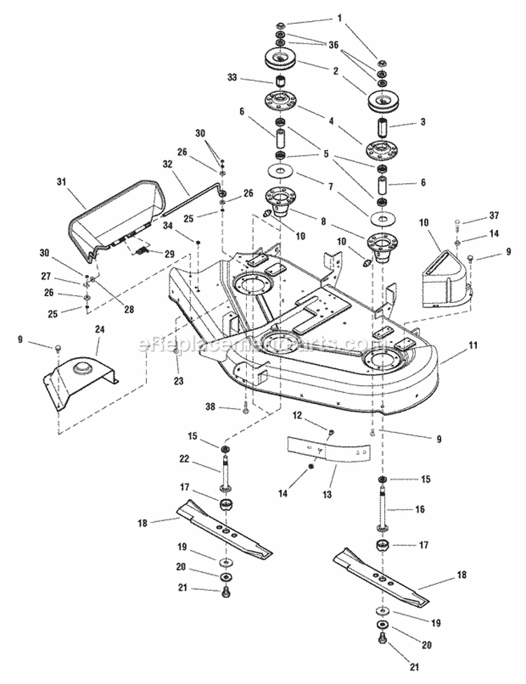 50 Mower Deck - Housing  Arbor Group (2987455 2987457) Diagram and Parts List for 2690965  Simplicity Lawn Tractor