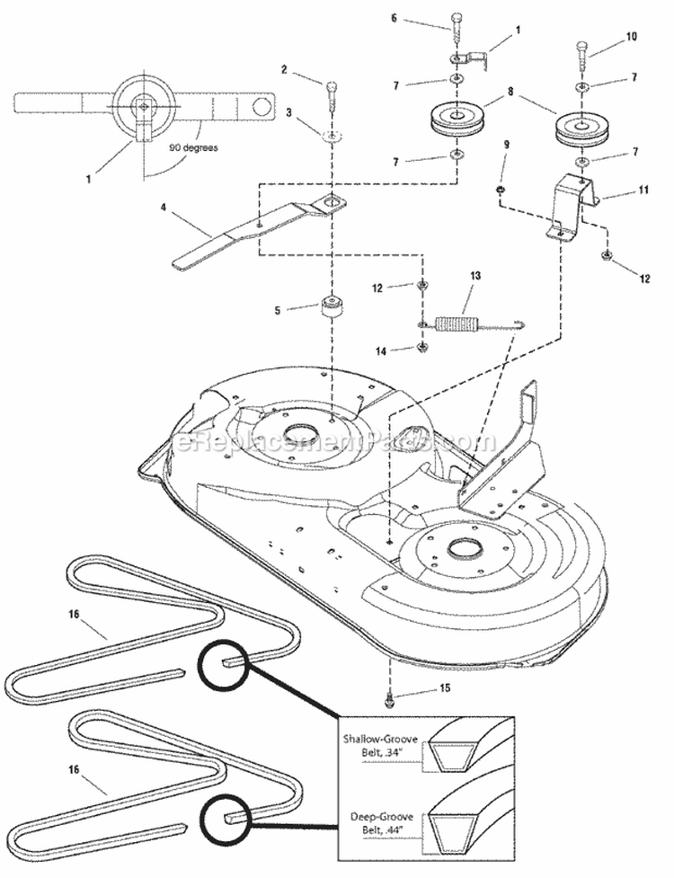 42 Mower Deck - Belt Idler Arm  Hitch Group (987465) Diagram and Parts List for 2690969  Simplicity Lawn Tractor