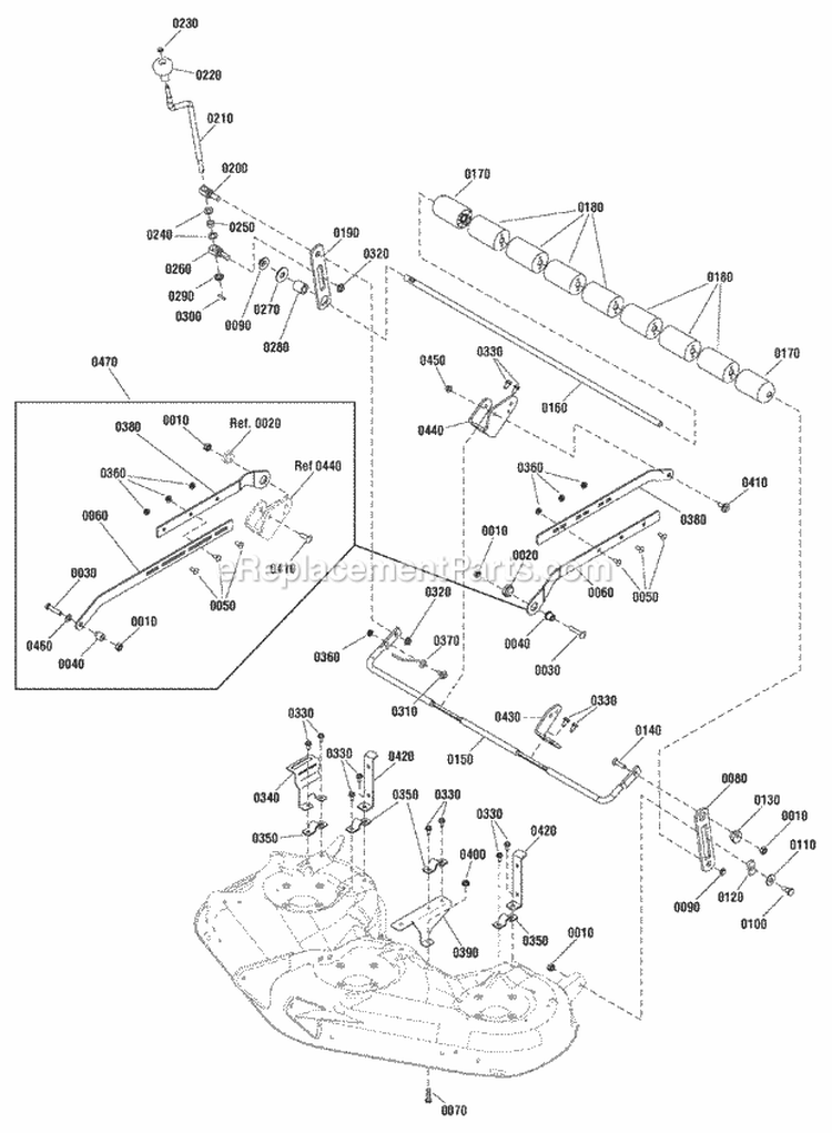 46 Mower Deck - Height Adjustment  Roller Bar Group (2988070) Diagram and Parts List for 2690968  Simplicity Lawn Tractor
