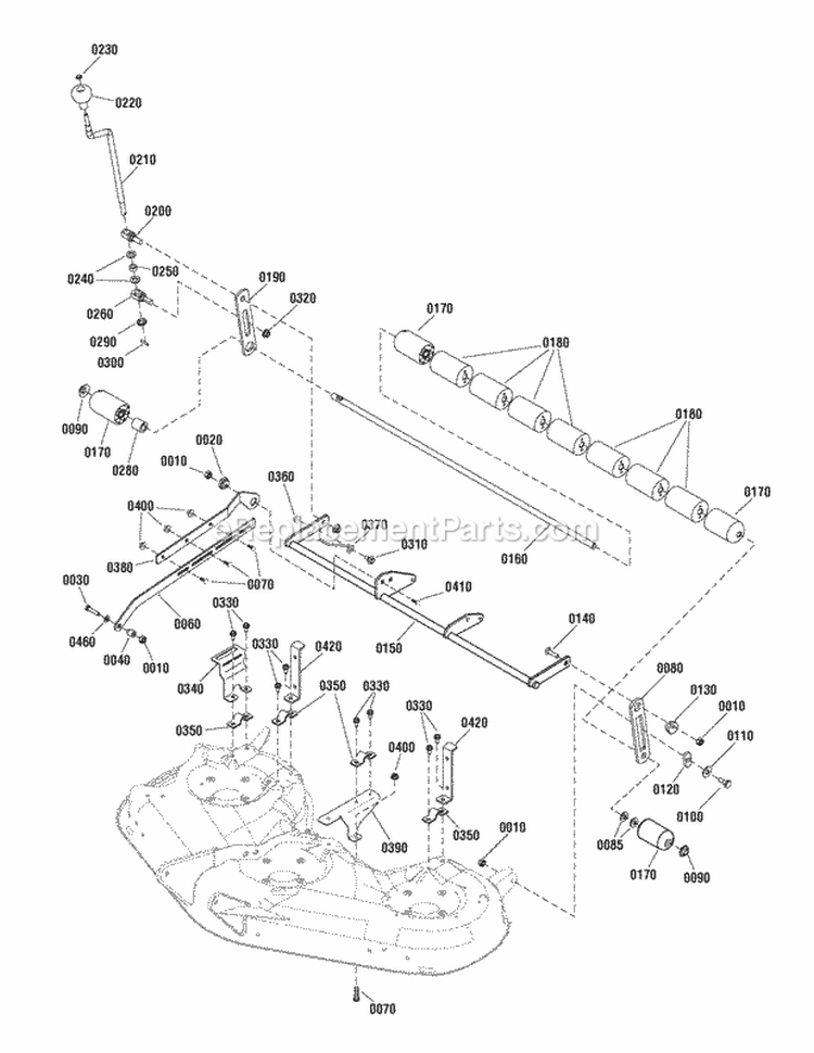 52 Mower Deck - Height Adjustment  Roller Bar Group (2990130) Diagram and Parts List for 2691015-00  Simplicity Lawn Tractor