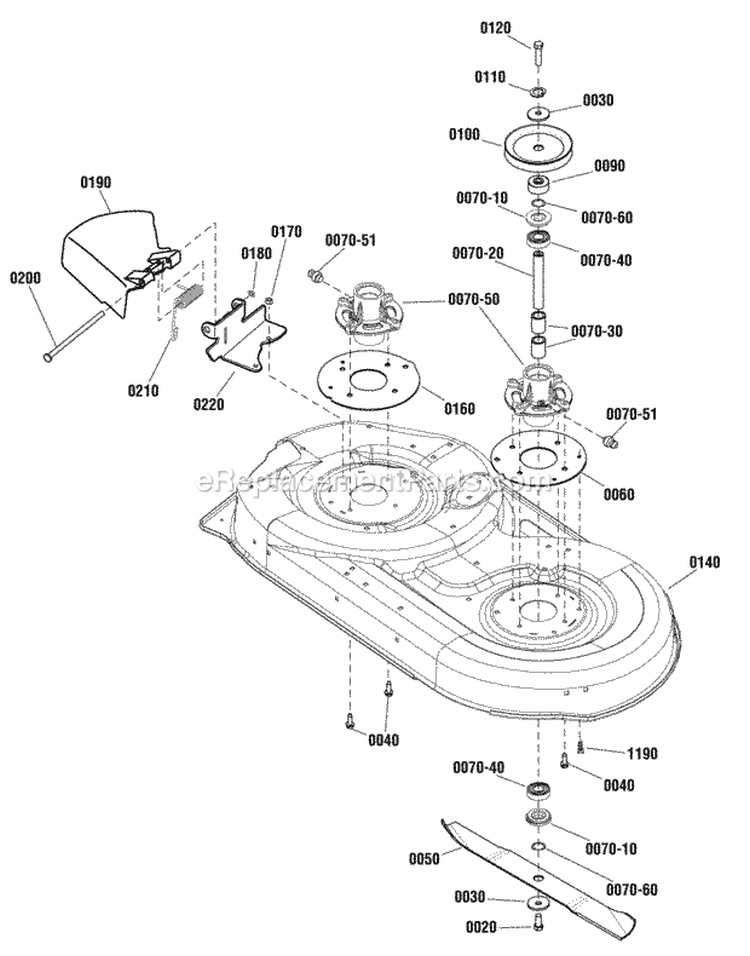 42 Mower Deck - Housing Arbor  Blade Group (2990257) Diagram and Parts List for 2691048-00  Simplicity Lawn Tractor