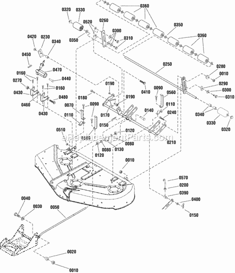 44 Mower Deck - Electric Height Adjustment  Roller Bar Group (988349) Diagram and Parts List for 2690971  Simplicity Lawn Tractor