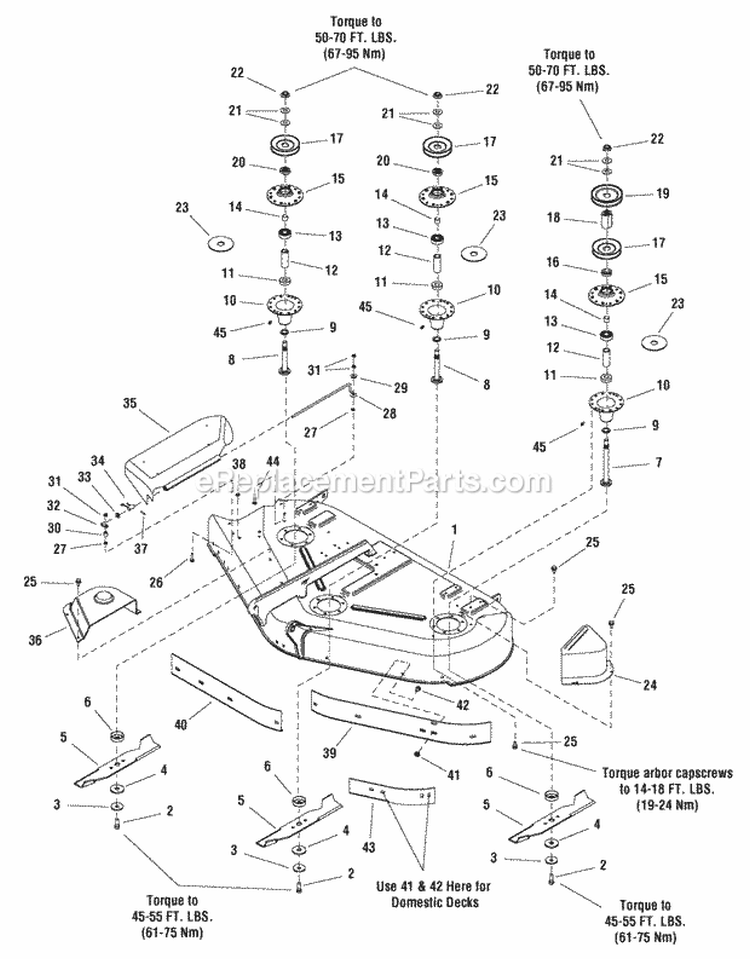 44 Mower Deck - Housing Arbors  Blades Group (2987515 987516 987517) Diagram and Parts List for 2690947  Simplicity Lawn Tractor