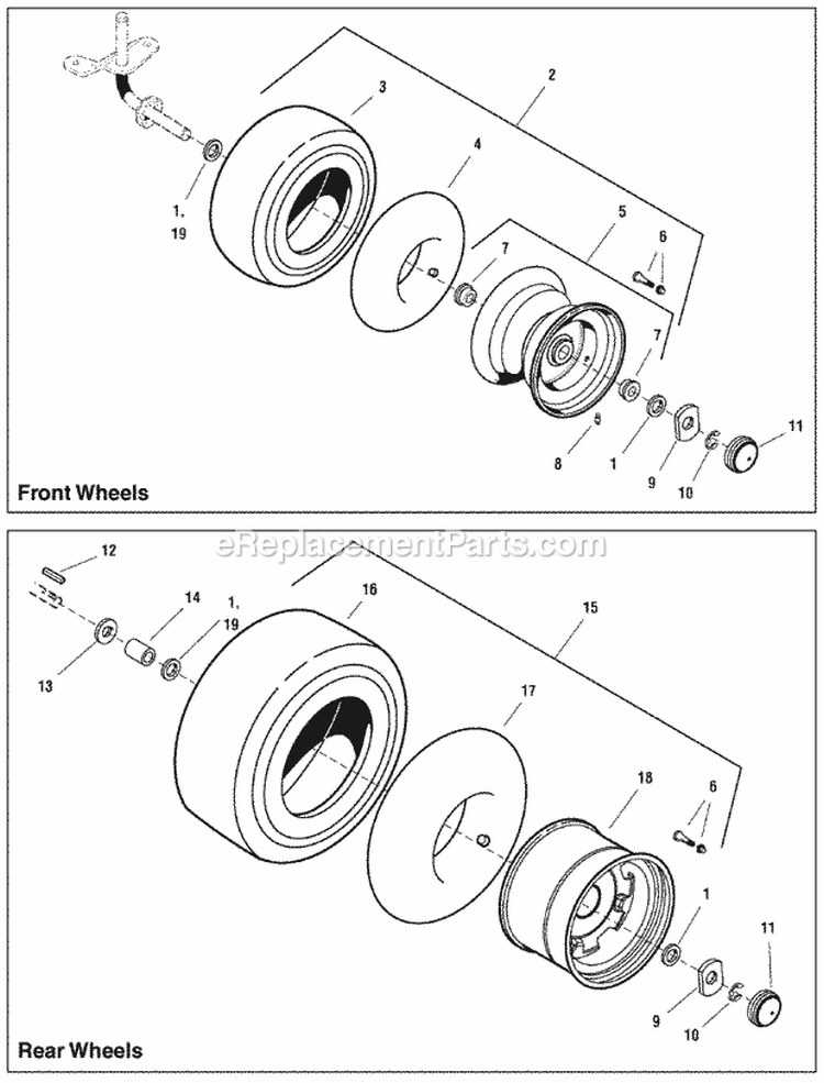 Wheels  Tires Group (W987692 988029 988607 988608 988611 989024 989025 989231 989461) Diagram and Parts List for 2690861  Simplicity Lawn Tractor