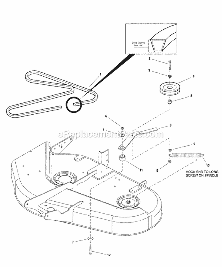 38 Mower Deck - Belt Idler Arm  Hitch Group (2987460) Diagram and Parts List for 2691131-00  Simplicity Lawn Tractor