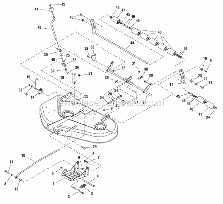 38 Mower Deck - Height Adjustment  Roller Bar Group (2987467) Diagram and Parts List for 2691102-00  Simplicity Lawn Tractor