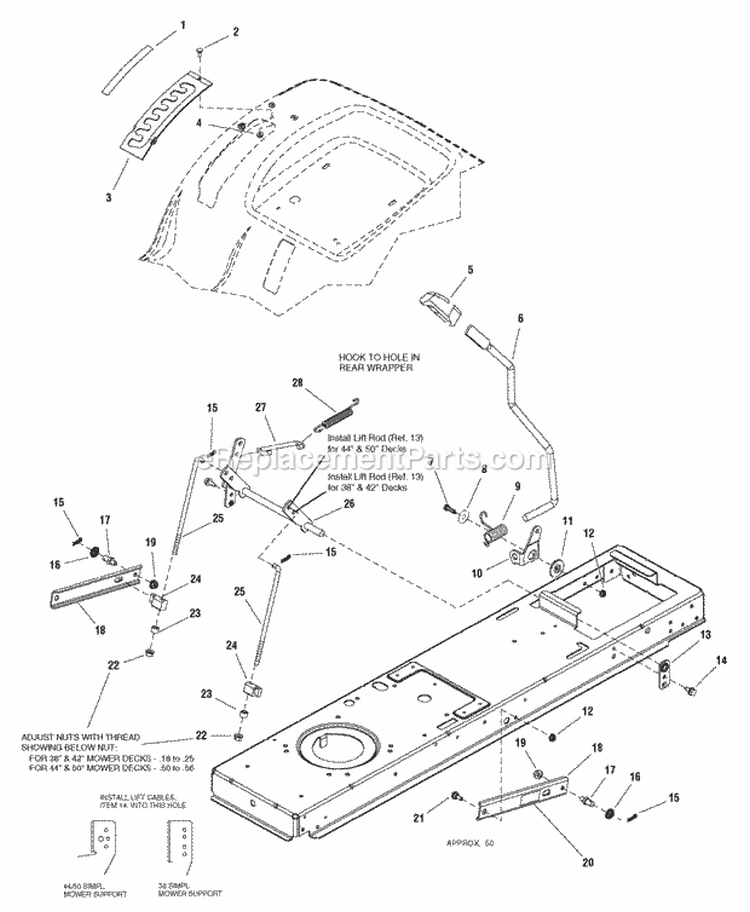 Lift Group - Frame Hung Manual (987068) Diagram and Parts List for 2690822  Simplicity Lawn Tractor