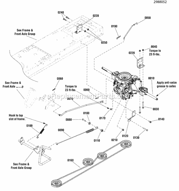 Transmission Group - Hydro Gear (988052A) Diagram and Parts List for 2691132-00  Simplicity Lawn Tractor