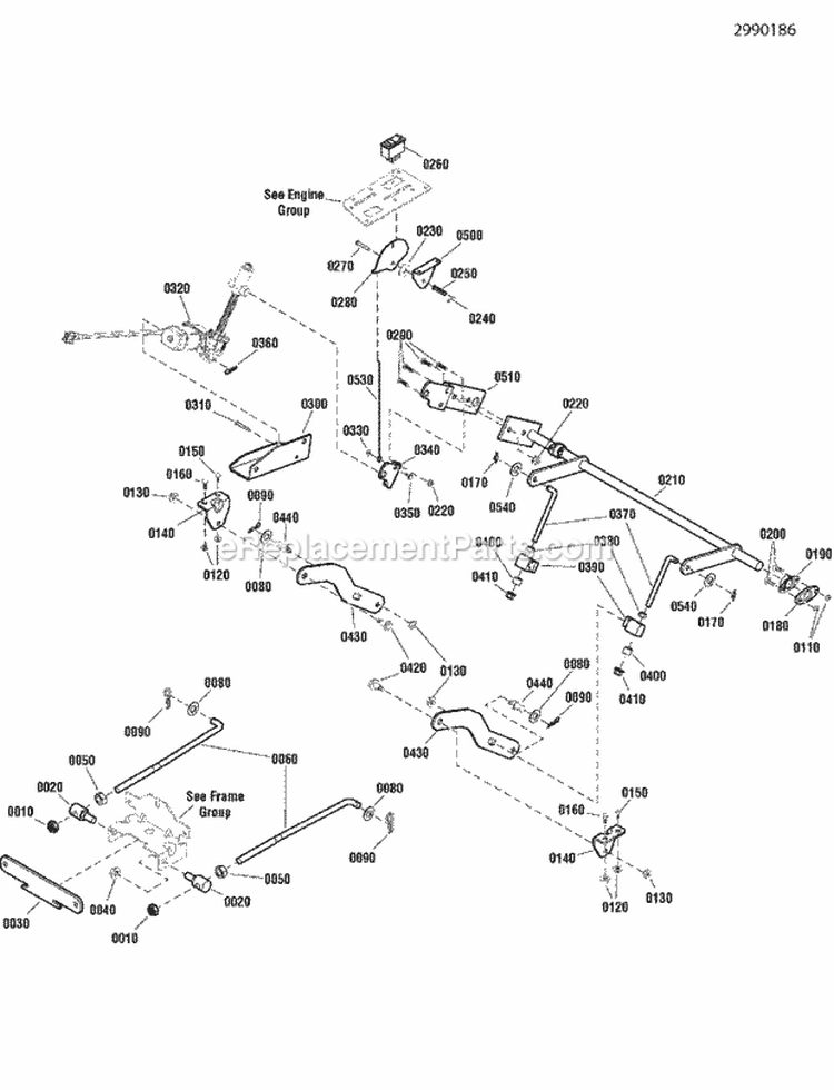 Deck Lift Group Ehoc Frame Hung (2990186) Diagram and Parts List for 2691037-00  Simplicity Lawn Tractor