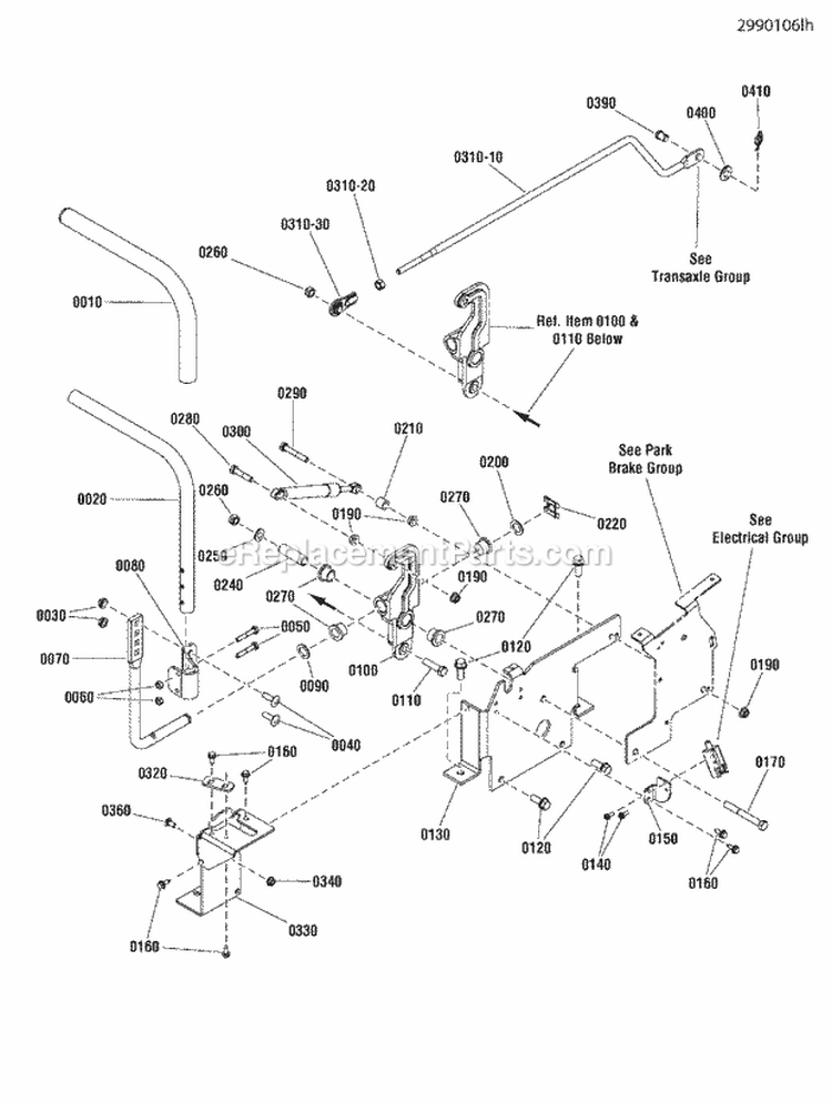 Lh Controls Group (2990106Lh) Diagram and Parts List for 2691036-00  Simplicity Lawn Tractor