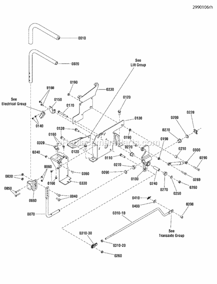 Rh Controls Group (2990106Rh) Diagram and Parts List for 2691036-00  Simplicity Lawn Tractor