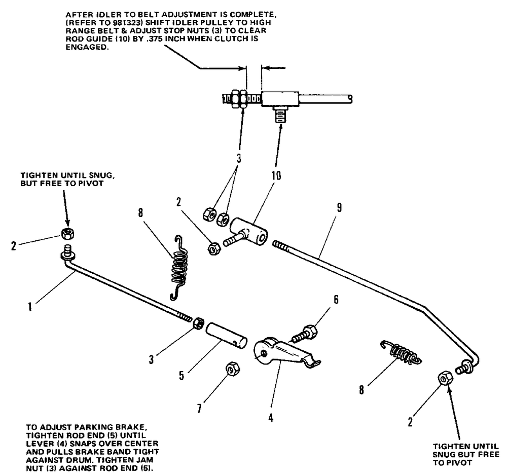 Brake Linkage Group (7010 And 7016) Diagram and Parts List for 7010 1690333 Simplicity Lawn Tractor