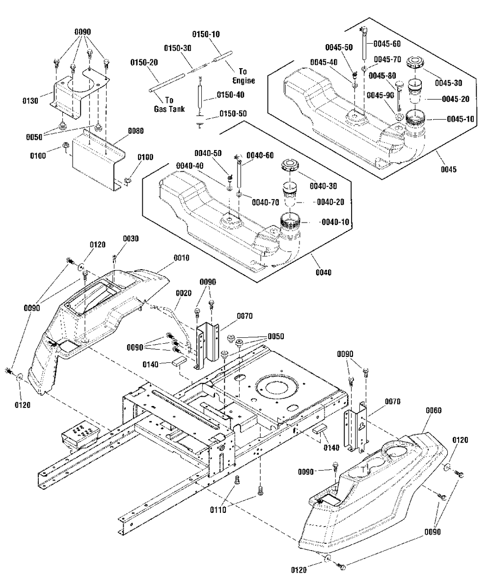 Body, Fuel Tank And Evap Group Diagram and Parts List for SZT110 2691692-01 Simplicity Lawn Tractor