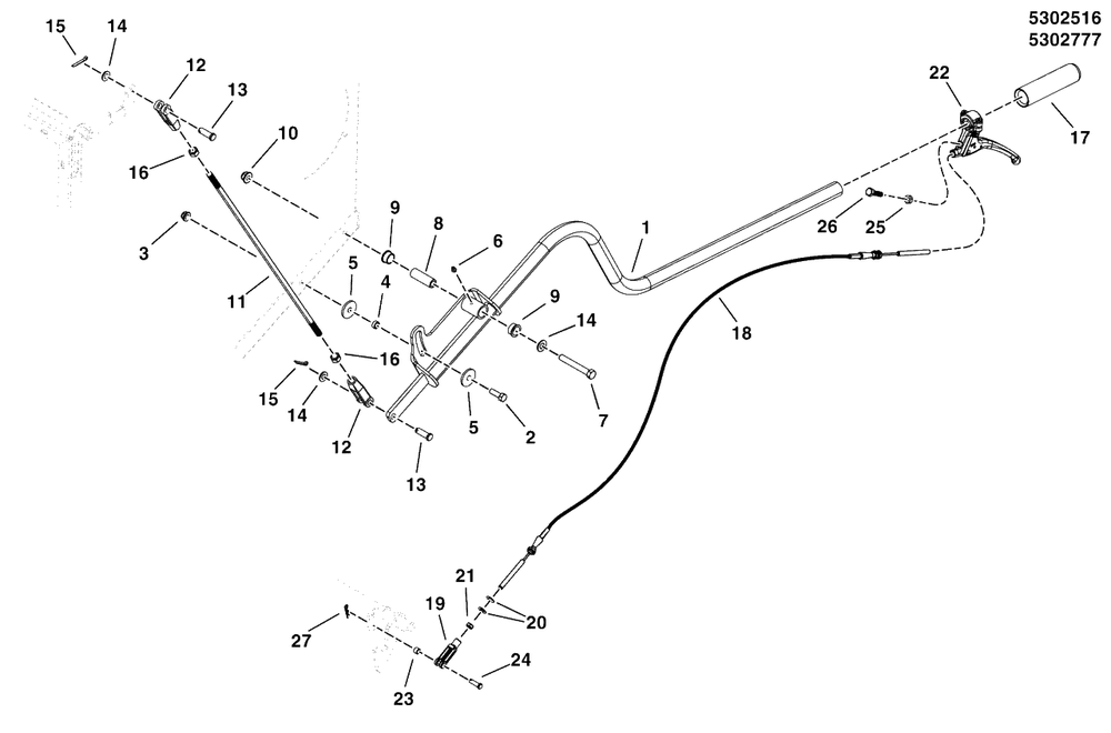 Dump Handle Group Diagram and Parts List for 5600754  Simplicity Lawn Tractor Accessories
