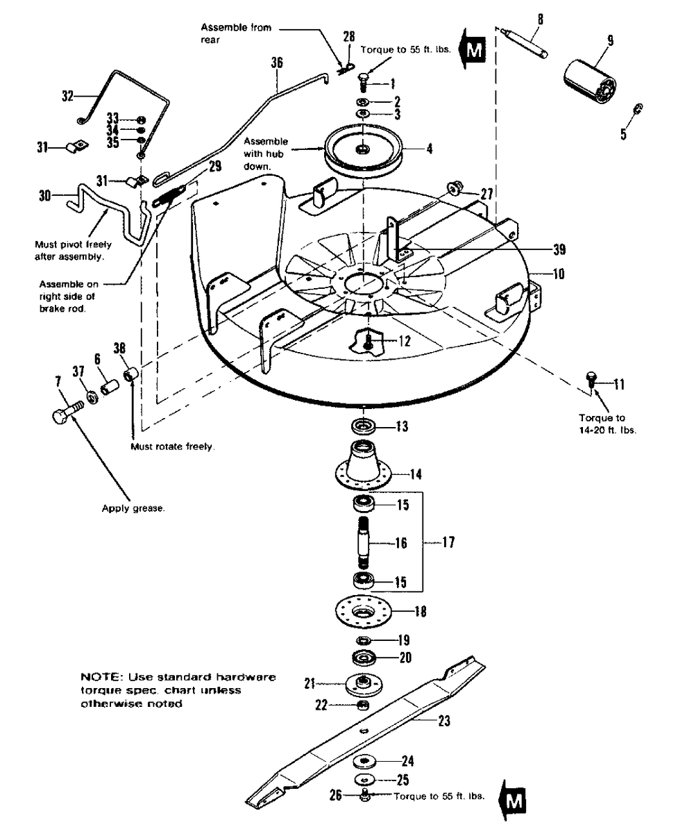 26-Inch And 30-Inch Mower Deck And Arbor Group Diagram and Parts List for 3105 1690368 Simplicity Lawn Tractor