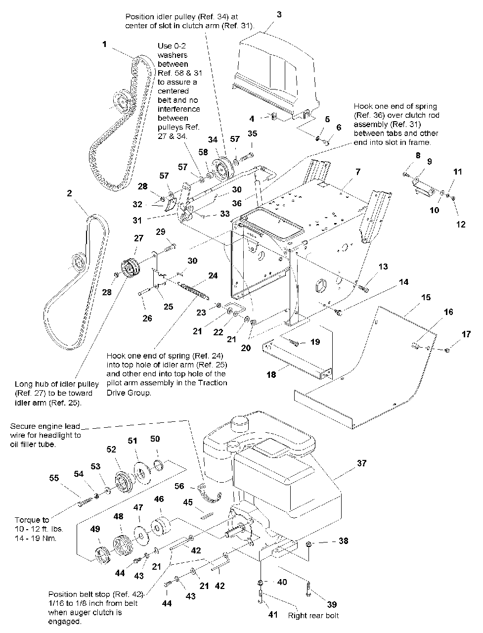 Engine And Frame Group - 9hp, Manual Start Diagram and Parts List for 970M 1693654 Simplicity Snow Blower
