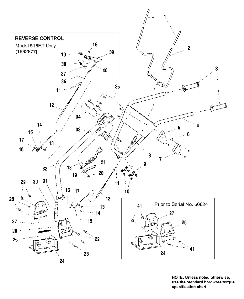 Handles And Controls Diagram and Parts List for 516RT 1692877 Simplicity Tiller