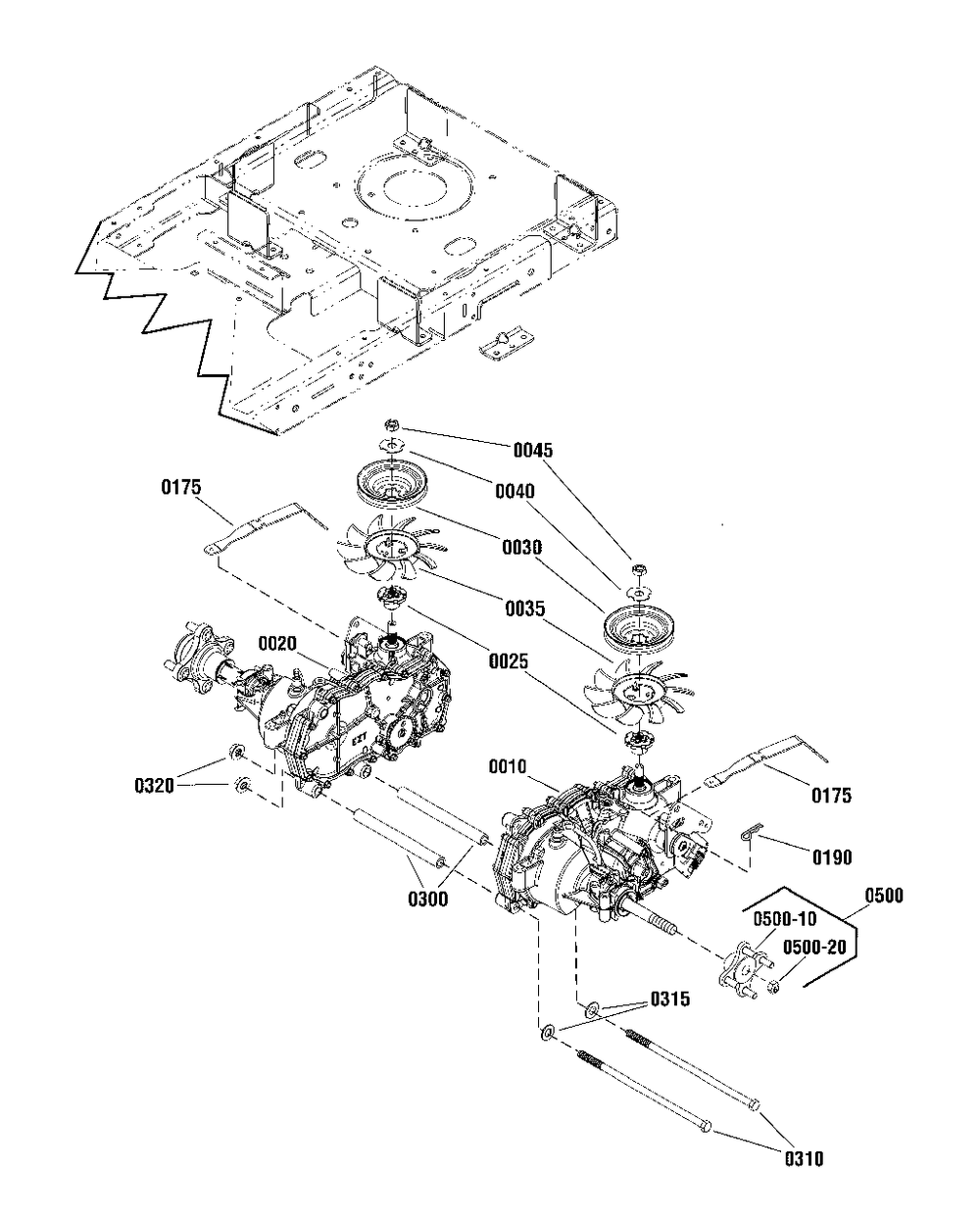Transmission Group Diagram and Parts List for SZT250 2691694-00 Simplicity Lawn Tractor