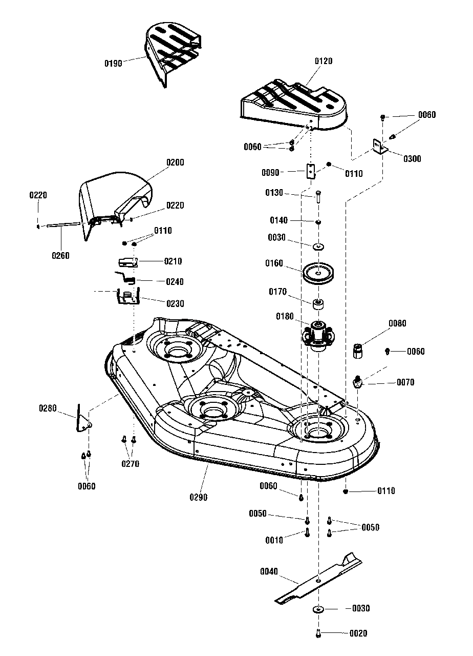 52-Inch Housing And Arbor Group Diagram and Parts List for ZT2752 2691040-01 Simplicity Lawn Tractor