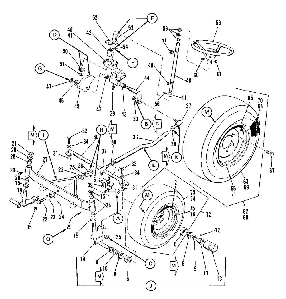 Wheel, Axle And Steering Group (7010 And 7016) Diagram and Parts List for 7010 1690234 Simplicity Lawn Tractor