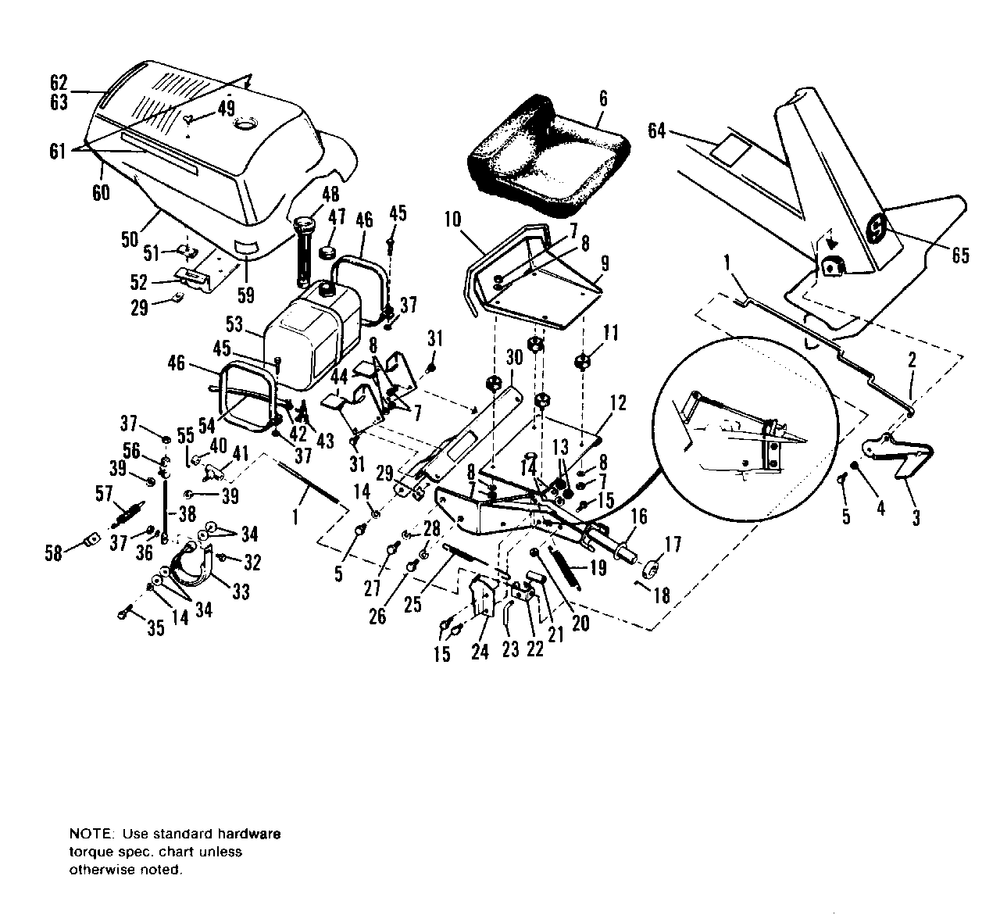 Seat And Brake Group Diagram and Parts List for 606SPECIAL 990332 Simplicity Lawn Tractor