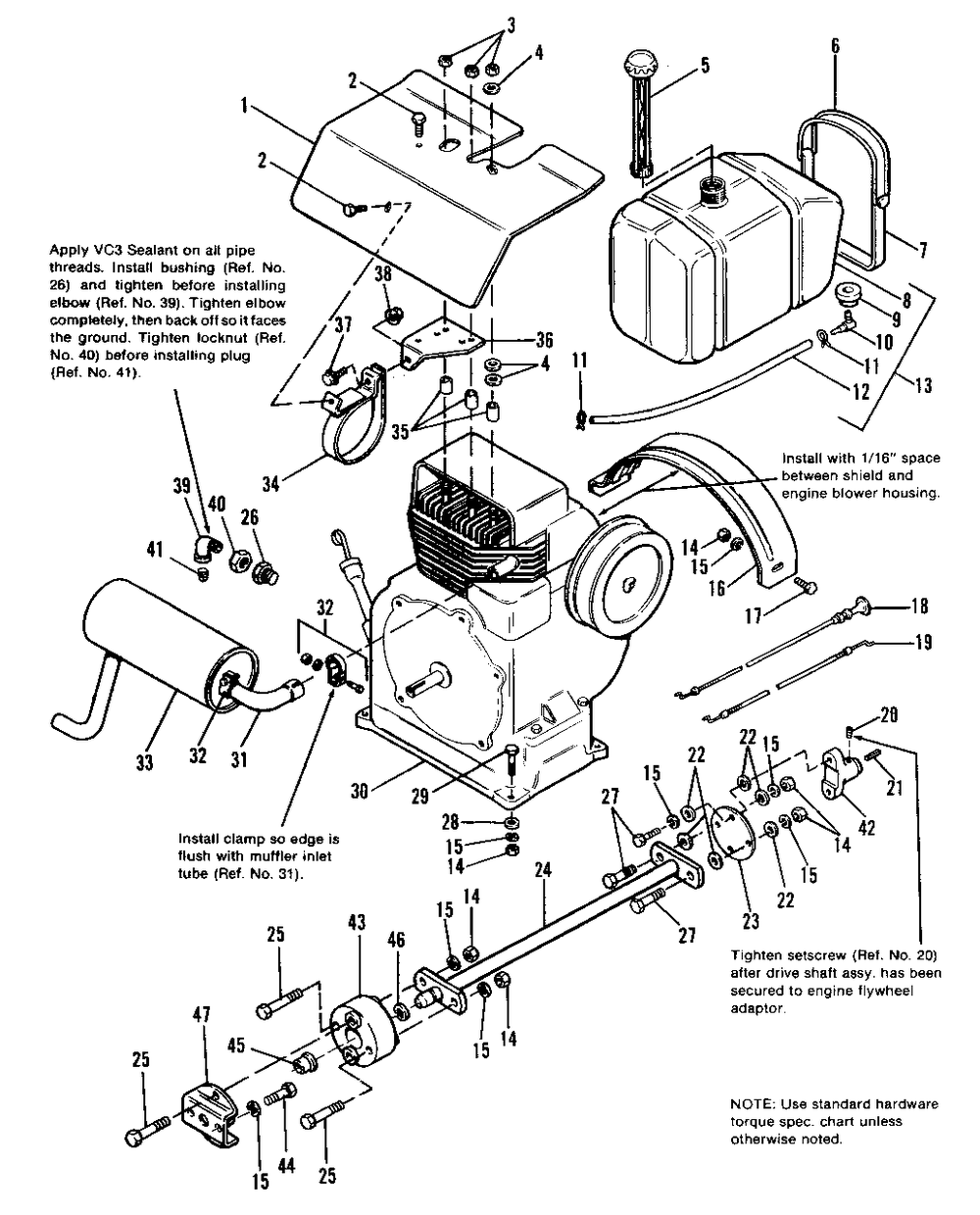 Engine, Exhaust And Drive Shaft Group - 7112 Later Models Diagram and Parts List for 7112 1691014 Simplicity Lawn Tractor