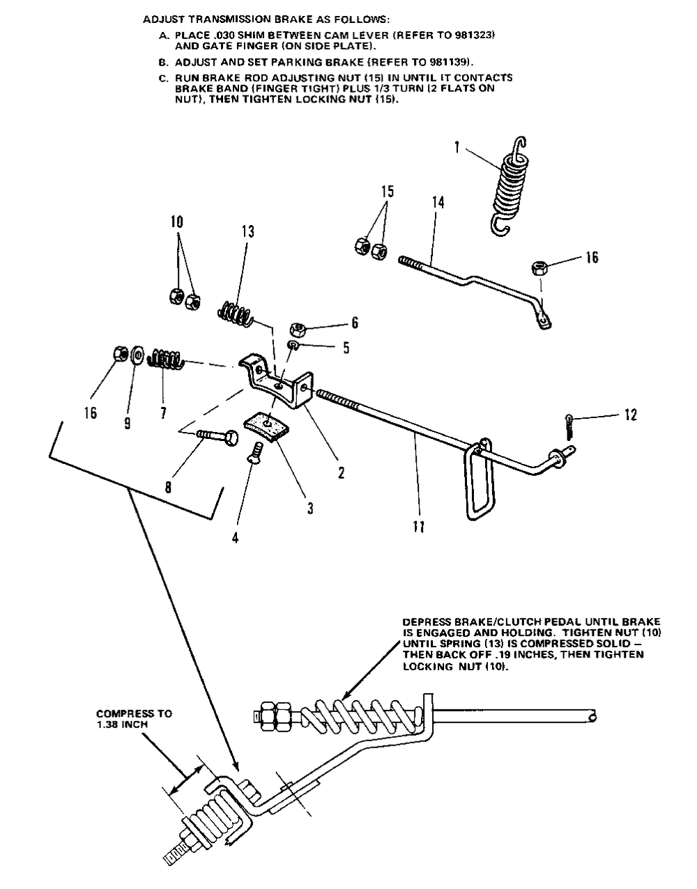 Brake Group (7010 And 7016) Diagram and Parts List for 7010 1690333 Simplicity Lawn Tractor