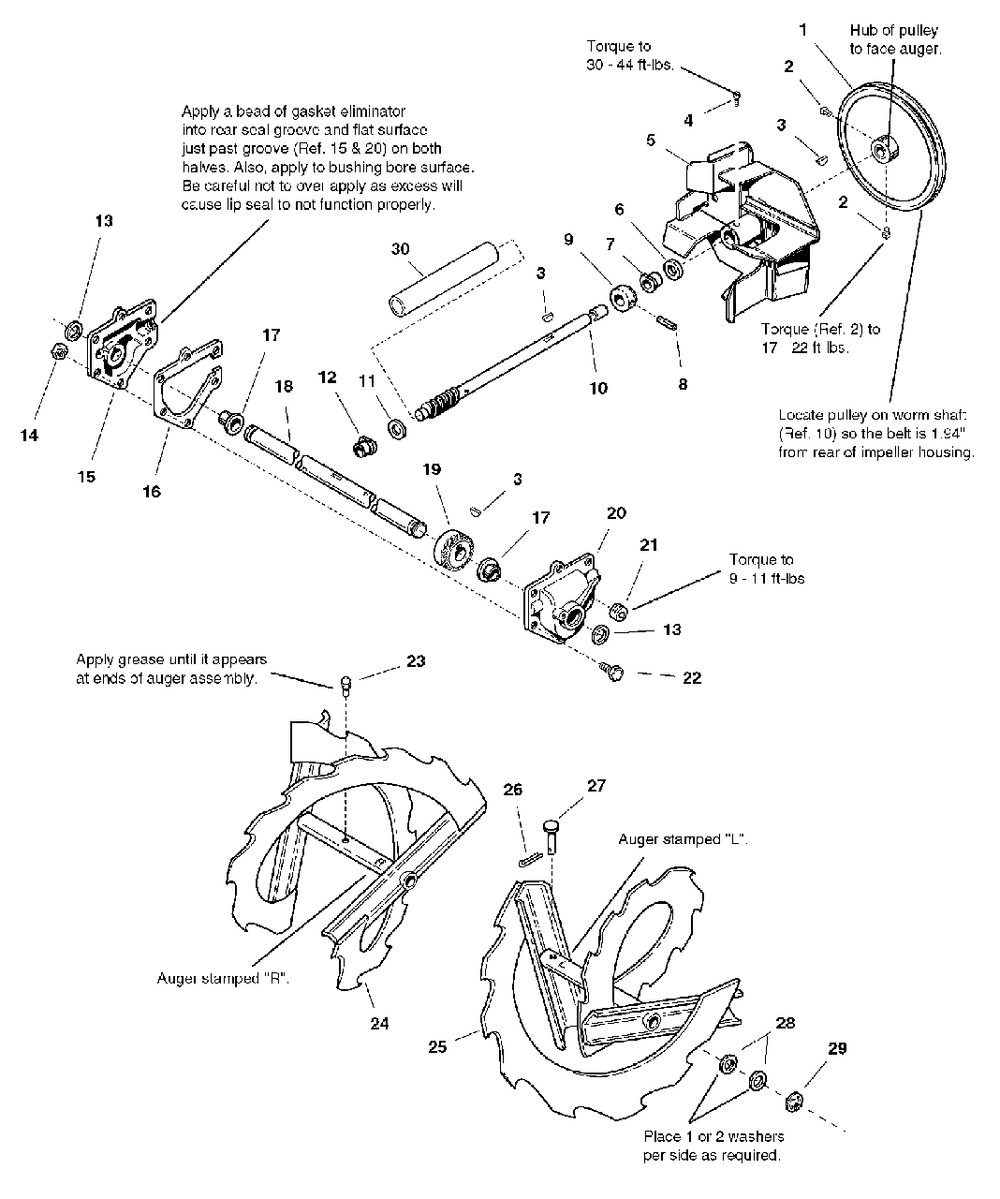 Auger And Impeller Group - 24-Inch Diagram and Parts List for 860E 1694433 Simplicity Snow Blower