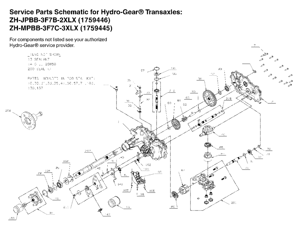 Transaxle Service Parts - Hydro-Gear Zt2800 Diagram and Parts List for SZT110 2691692-01 Simplicity Lawn Tractor