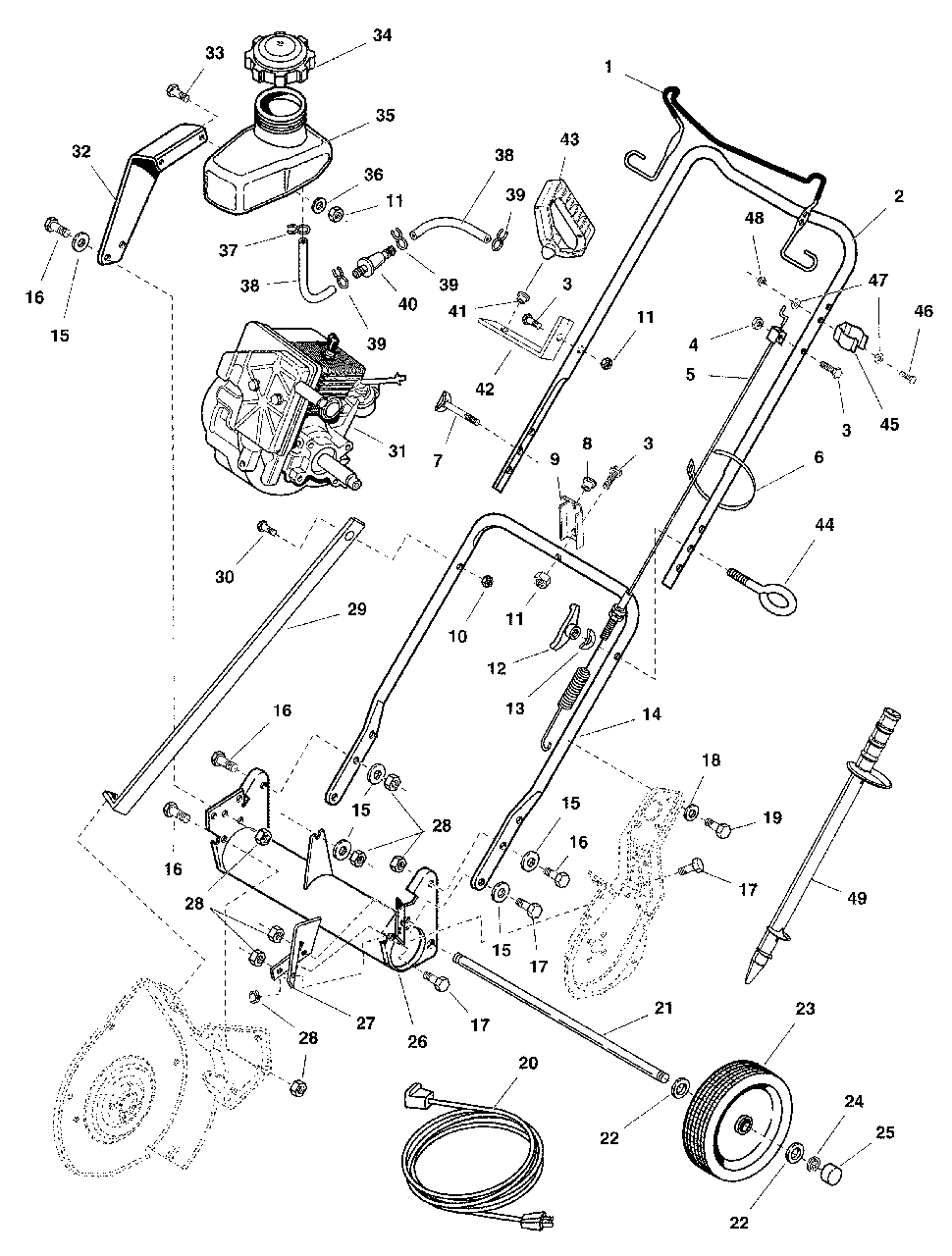 Frame, Handles And Engine Group (178fheg) Diagram and Parts List for 520M 1694585 Simplicity Snow Blower