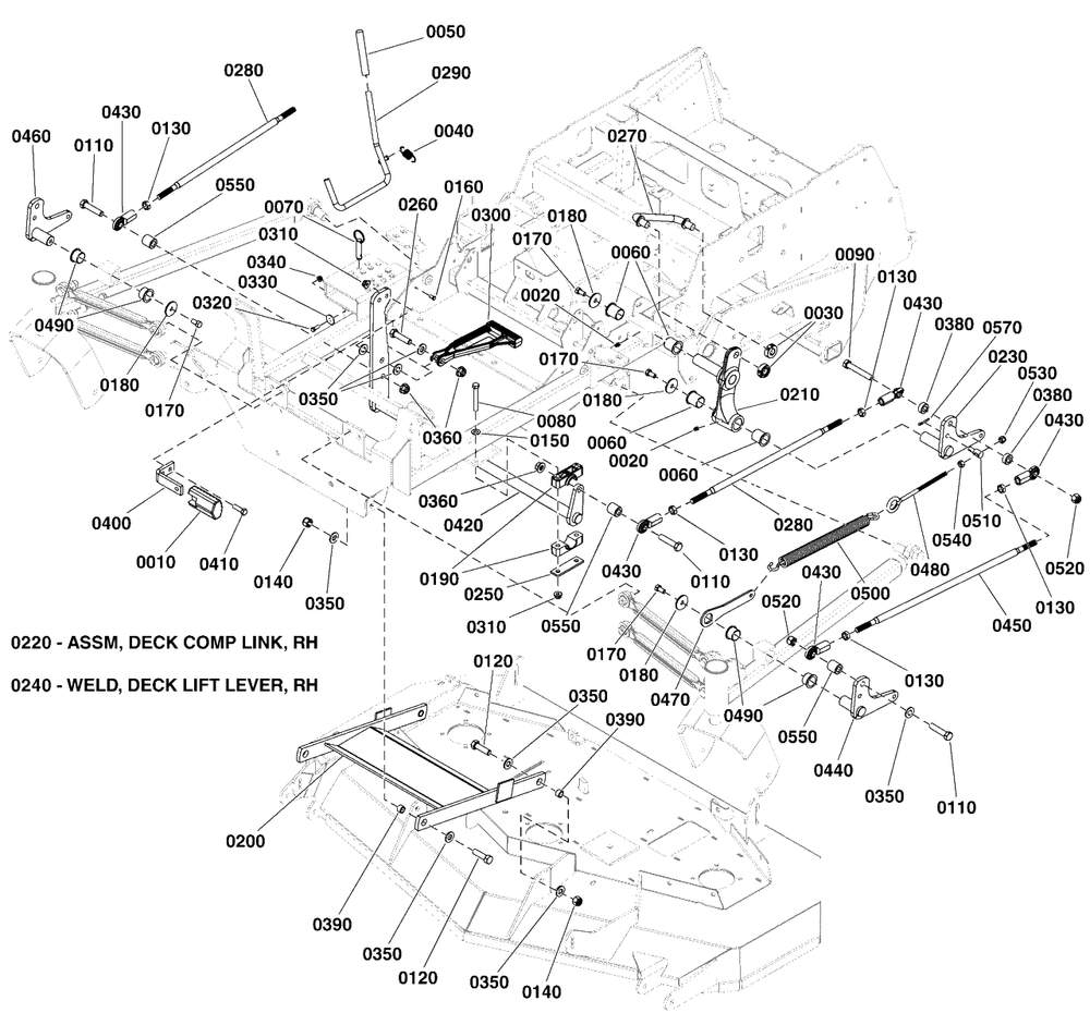 Deck Lift Group Diagram and Parts List for 5901780  Simplicity Lawn Tractor