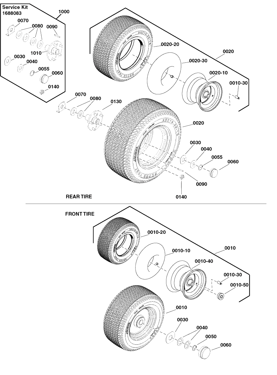 Wheels And Tires Group Diagram and Parts List for 2691418-02  Simplicity Lawn Tractor