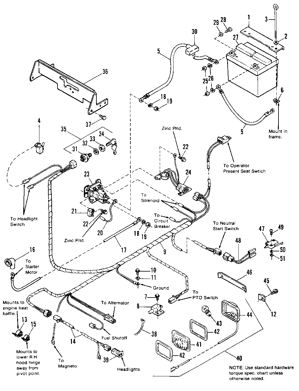 Electrical Group Diagram and Parts List for 4212H 1691340 Simplicity Lawn Tractor