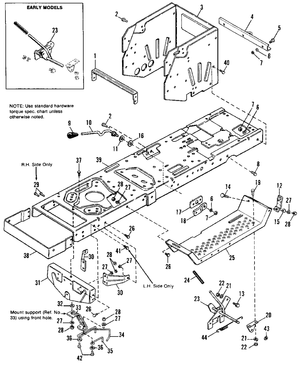 Frame Group Diagram and Parts List for 4211H 1690913 Simplicity Lawn Tractor