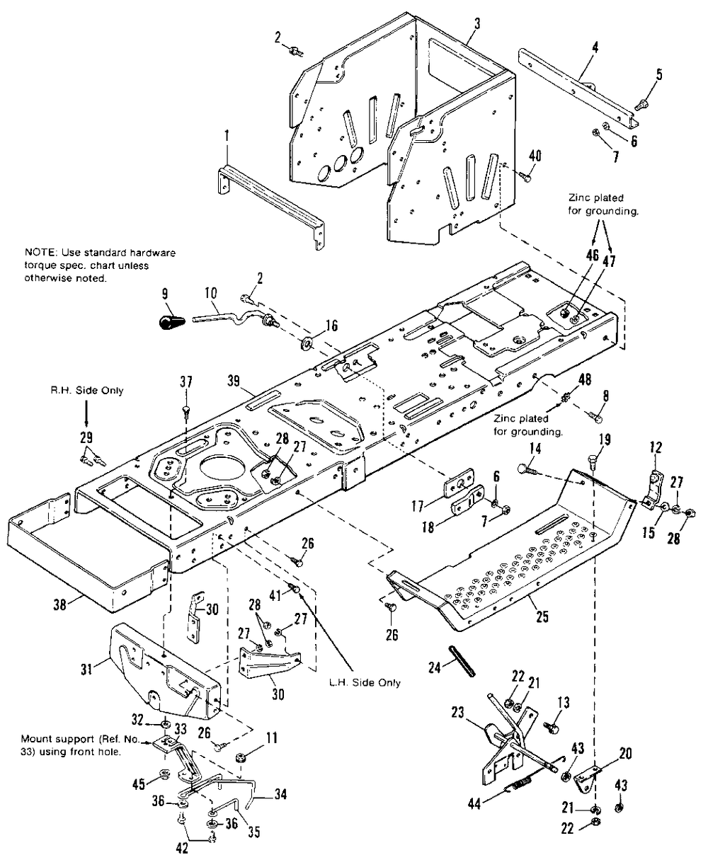 Frame Group - Early Models Diagram and Parts List for 4212H 1691270 Simplicity Lawn Tractor