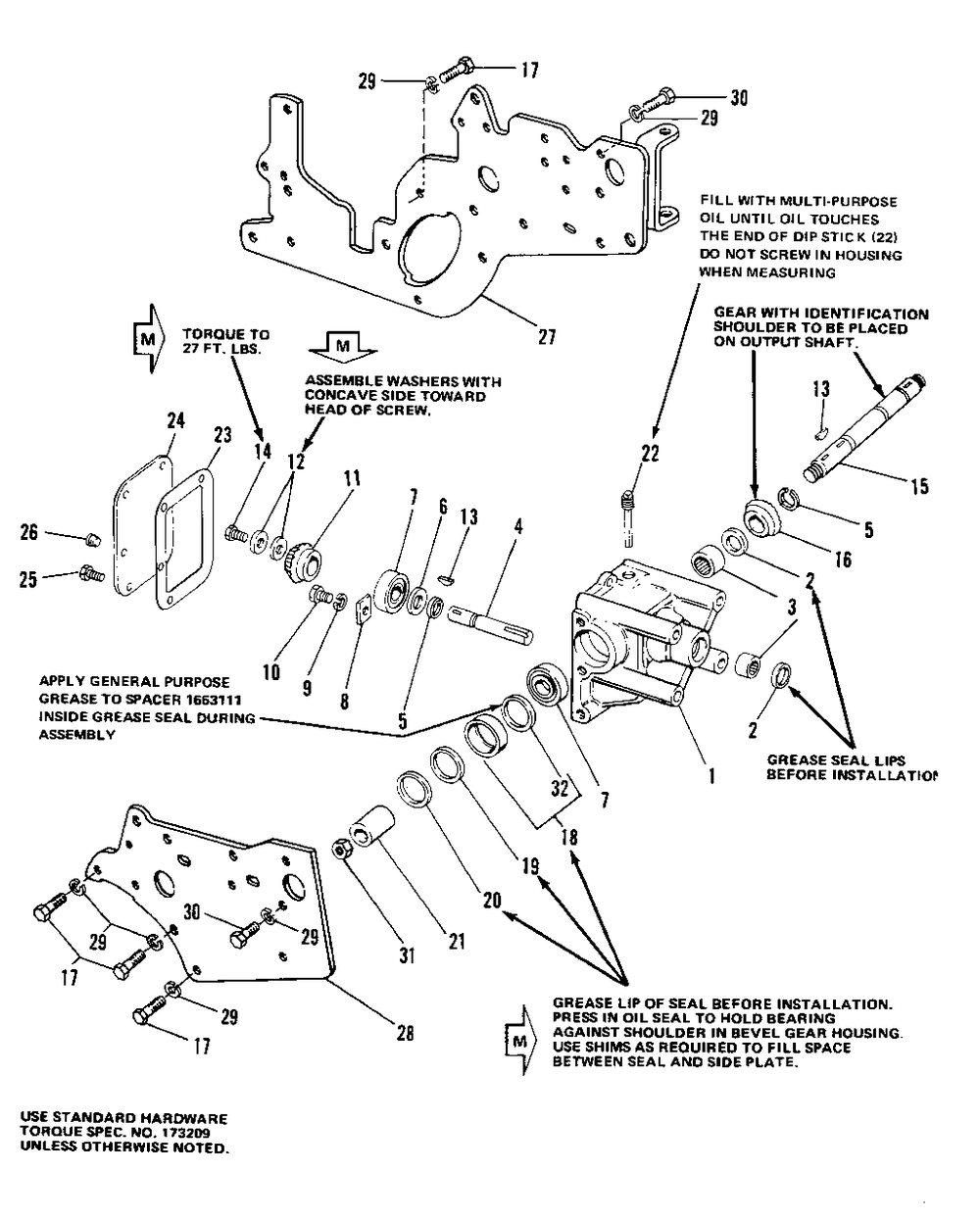 Bevel Gear And Side Plate Group (7012, 7016 And 7018) Diagram and Parts List for 7012H 1690353 Simplicity Lawn Tractor