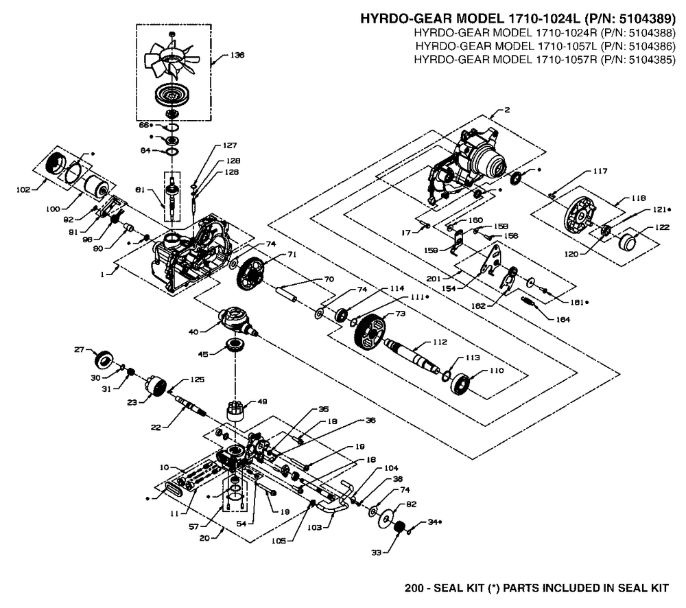 Transaxle Service Parts Diagram and Parts List for 5901748  Simplicity Lawn Tractor