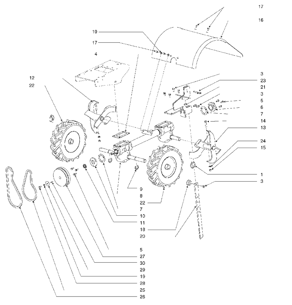 Hood, Drag Stake And Tine Group Diagram and Parts List for 7016RT 1695923 Simplicity Tiller