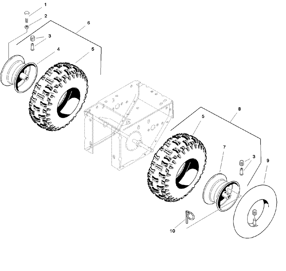 Wheels And Tires Group Diagram and Parts List for 1060E 1694440 Simplicity Snow Blower