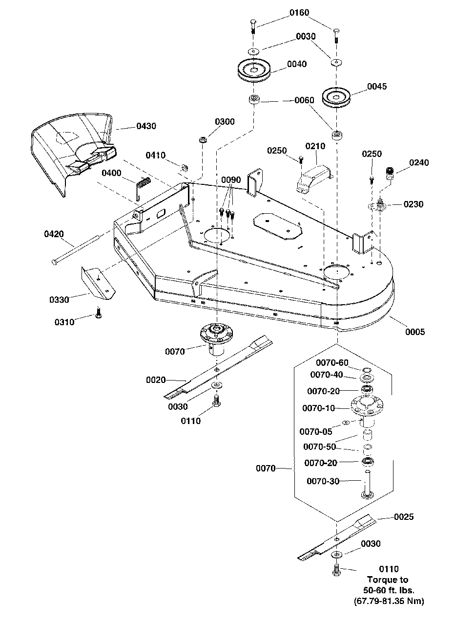 36-Inch Mower Deck - Housing, Arbors And Blades Group (2992687) Diagram and Parts List for 2691519-01  Simplicity Lawn Tractor