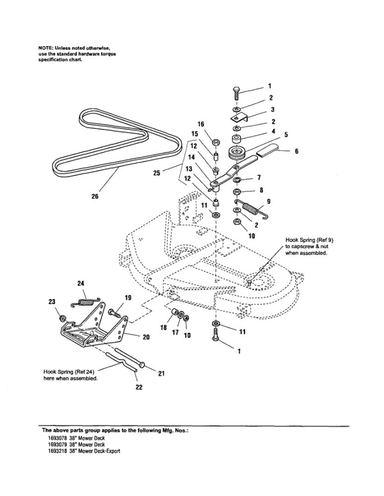 Belt/Idler Arm/Hitch Diagram and Parts List for 1693218  Simplicity Lawn Tractor Accessories
