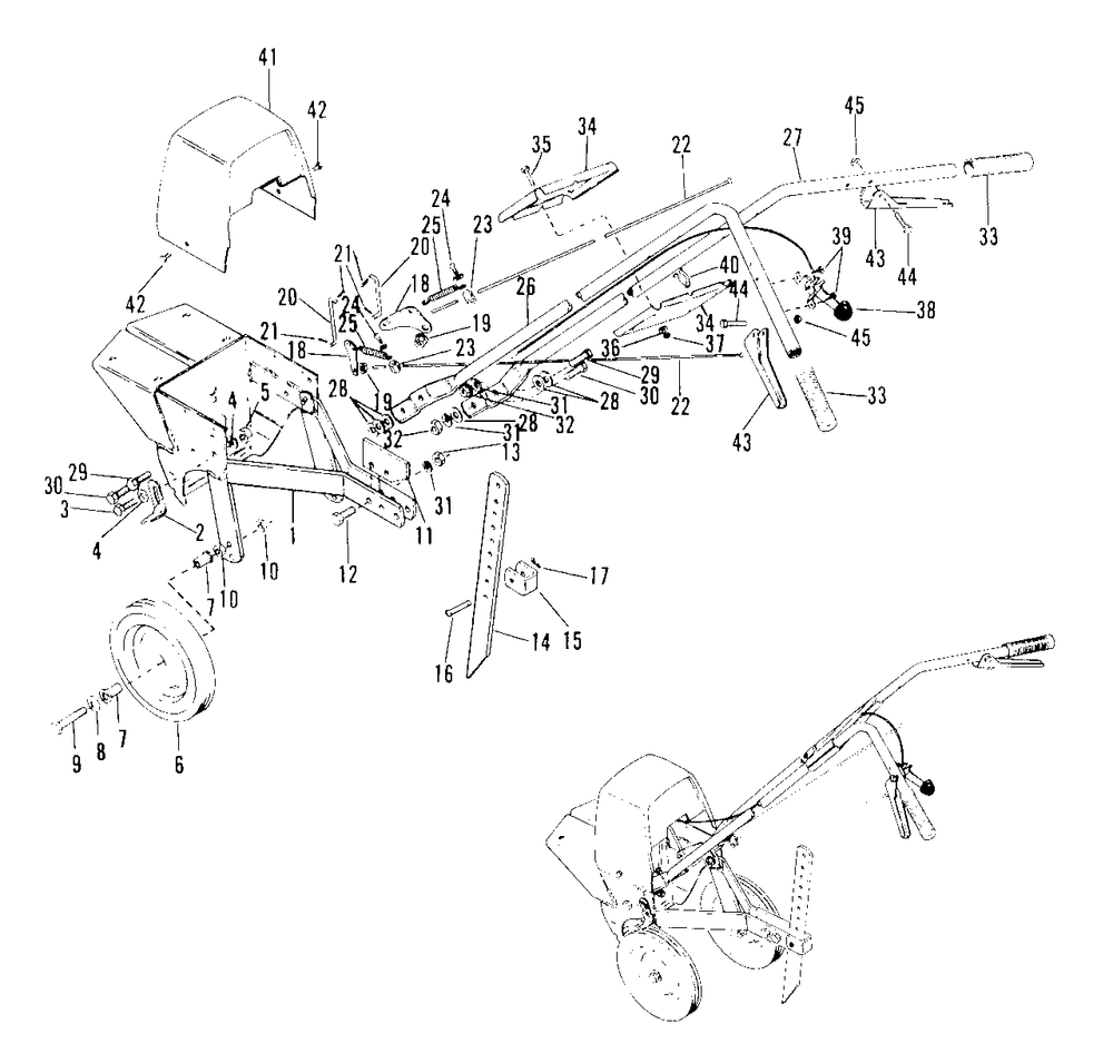 Frame, Handles And Controls Diagram and Parts List for 1003 1600397 Simplicity Tiller