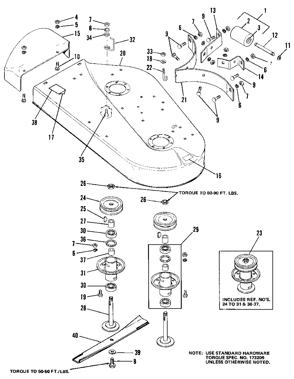 36-Inch Mower Deck And Arbor Group Diagram and Parts List for 6008 1690200 Simplicity Lawn Tractor