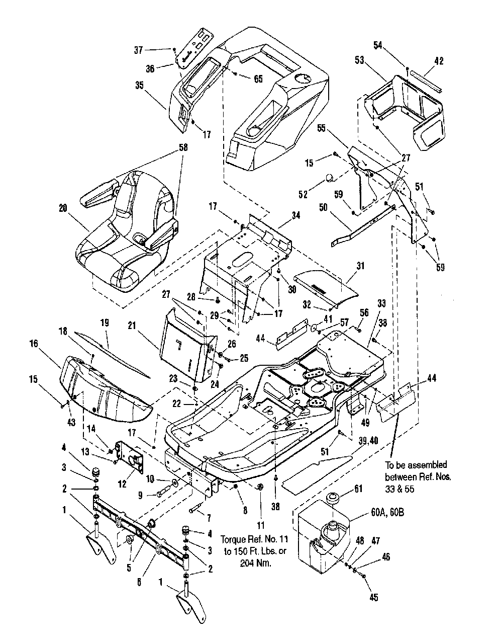 Frame, Body And Seat Group Diagram and Parts List for ZT2142 7800374 Simplicity Lawn Tractor