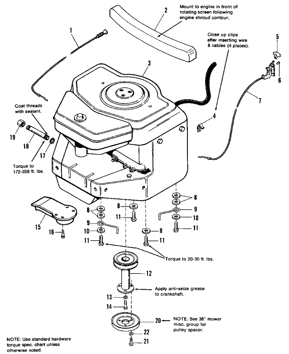 Engine Group Diagram and Parts List for 5116 1690684 Simplicity Lawn Tractor