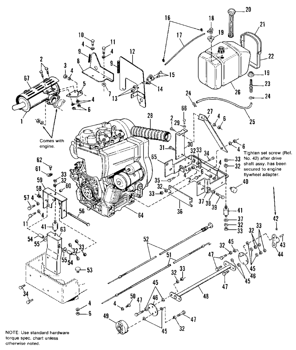 Engine, Exhaust And Drive Shaft Group Diagram and Parts List for 7790H 1690890 Simplicity Lawn Tractor
