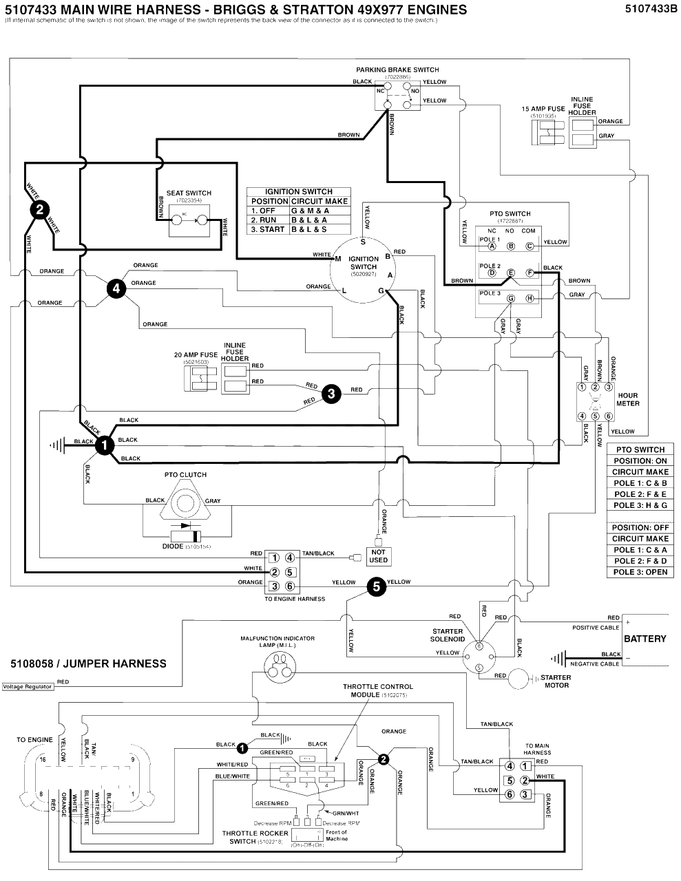 Electrical Schematic - Ignition Ground Circuit/Op Pres. Diagram and Parts List for 5901954  Simplicity Lawn Tractor