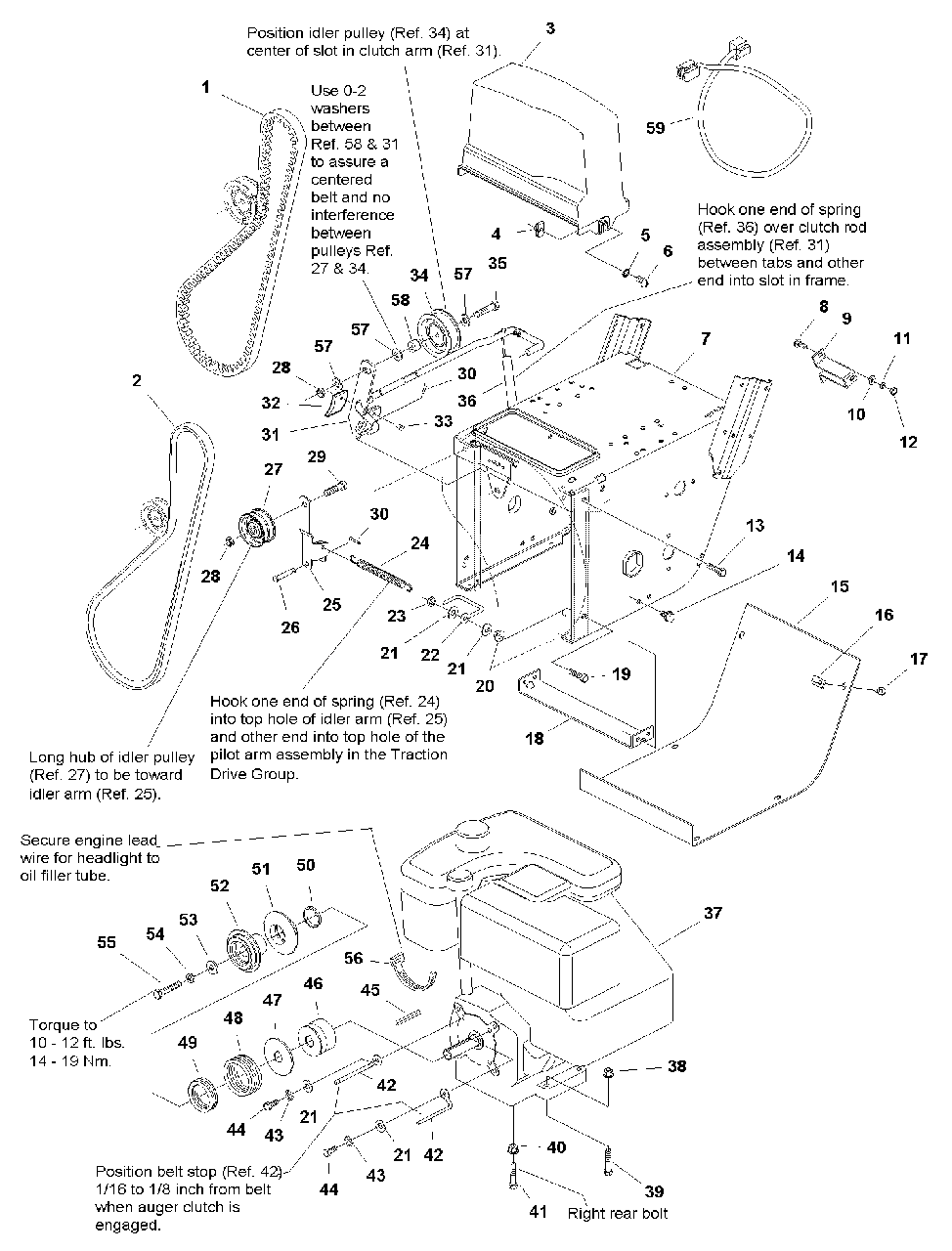 Engine And Frame Group - 9hp, Electric Start Diagram and Parts List for 970E 1694243 Simplicity Snow Blower