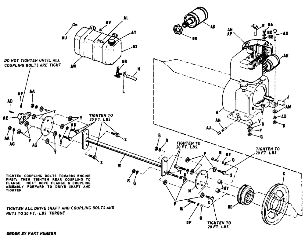 Engine And Drive Shaft Diagram and Parts List for 3112V 990495 Simplicity Lawn Tractor